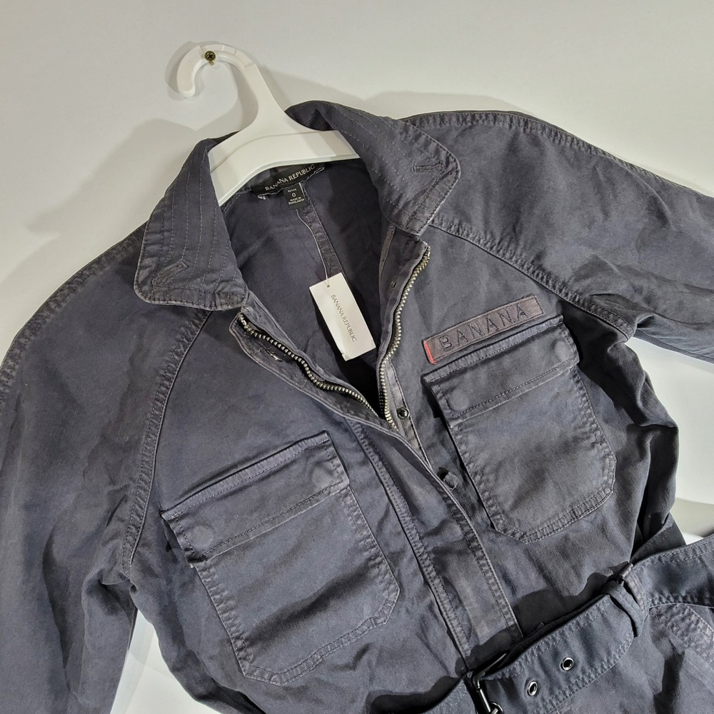 Banana Republic Women Gray Cargo Jumpsuit Belted Utility Size 0P 749039-02-4